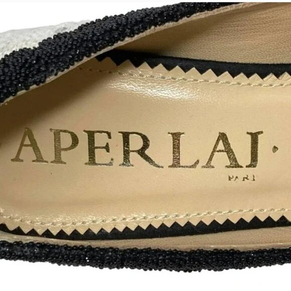 Aperlai Paris by Lanvin Italian Silk White Tweed Beaded Fringe Pump Heels Size 7 - Picture 8 of 8